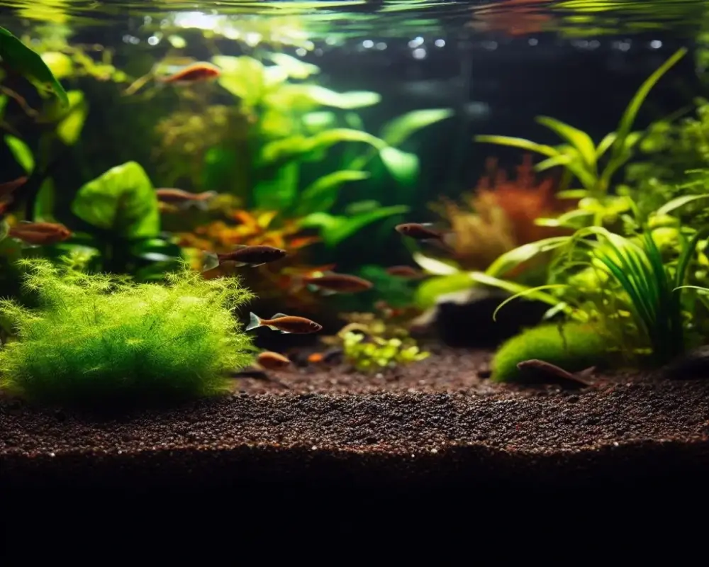 Ý tưởng decor bể cá phong cách blackwater với cát nền đen