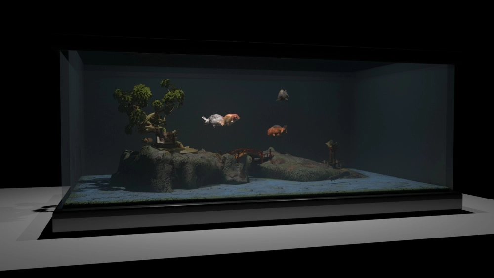 Phân tầng độ cao đá cuội tạo hiệu ứng dòng suối chảy