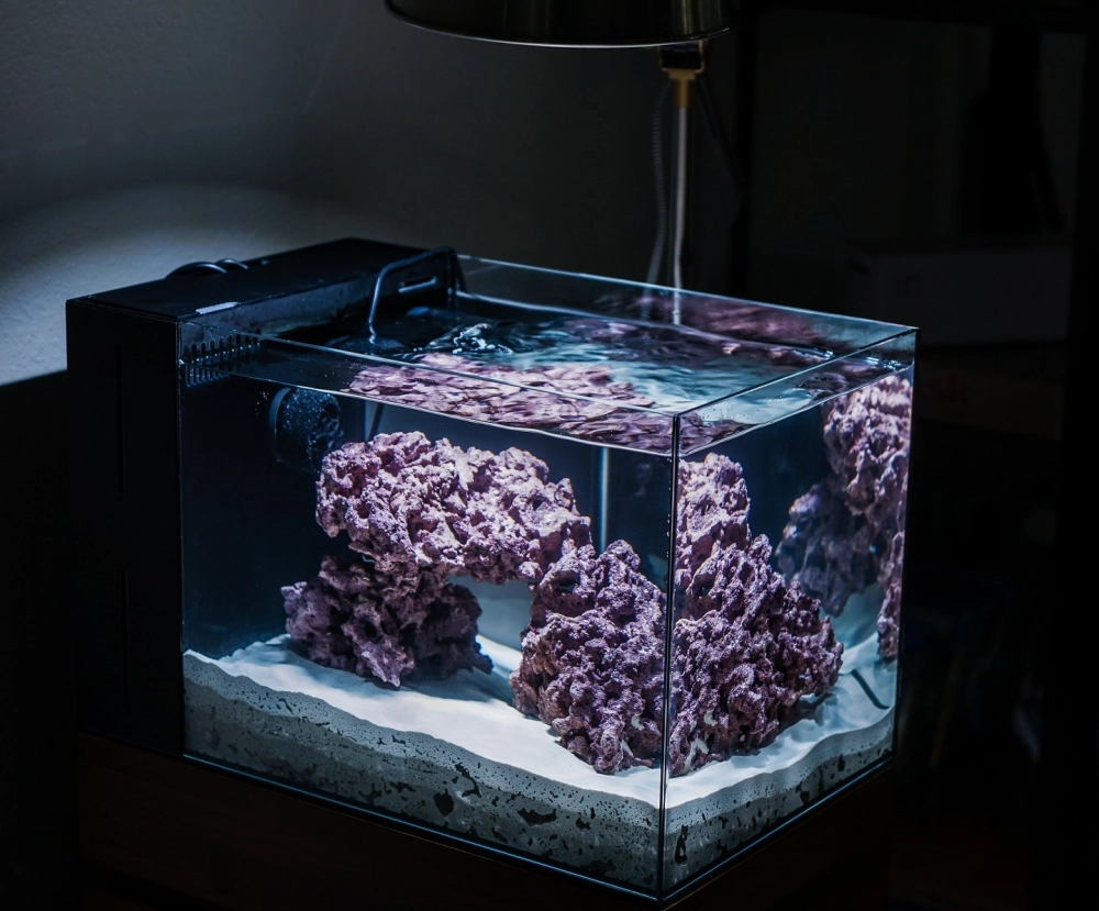 Trang trí bể cá đúc với thảm cỏ xanh mướt và đá cuội