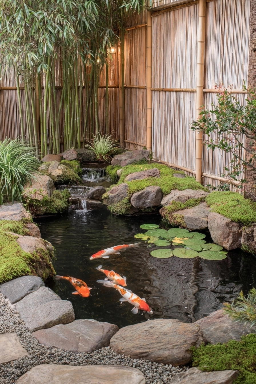 Kết hợp tranh tường 3D và hồ cá Koi ngoài trời