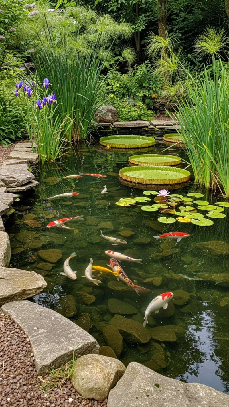 Chiêm ngưỡng hồ cá Koi ngoài trời thư giãn gia đình