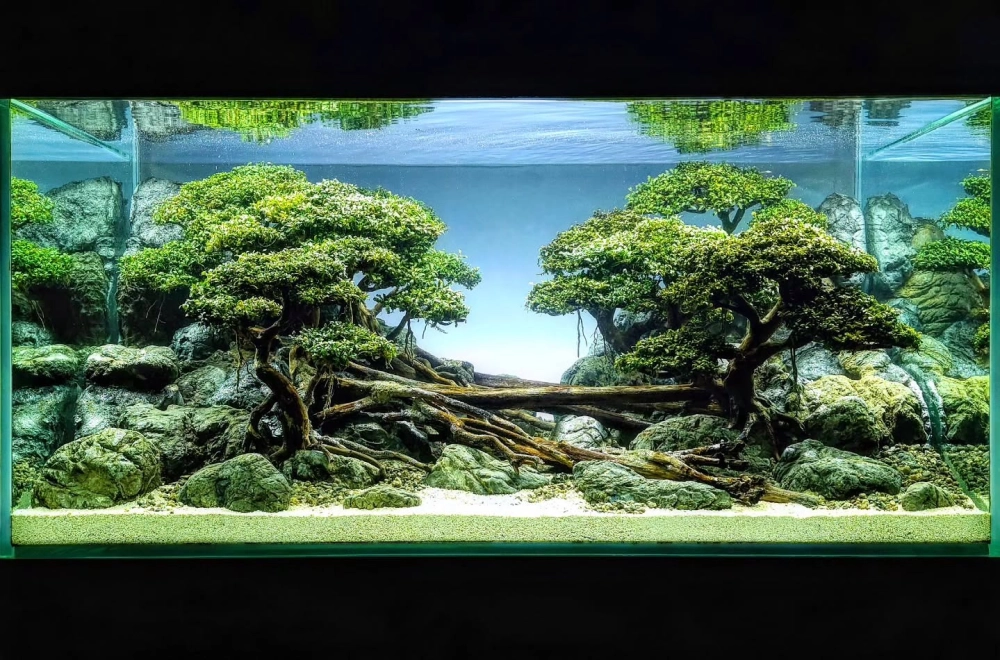 Sự kết hợp giữa gỗ lũa và sỏi trang trí thô mộc