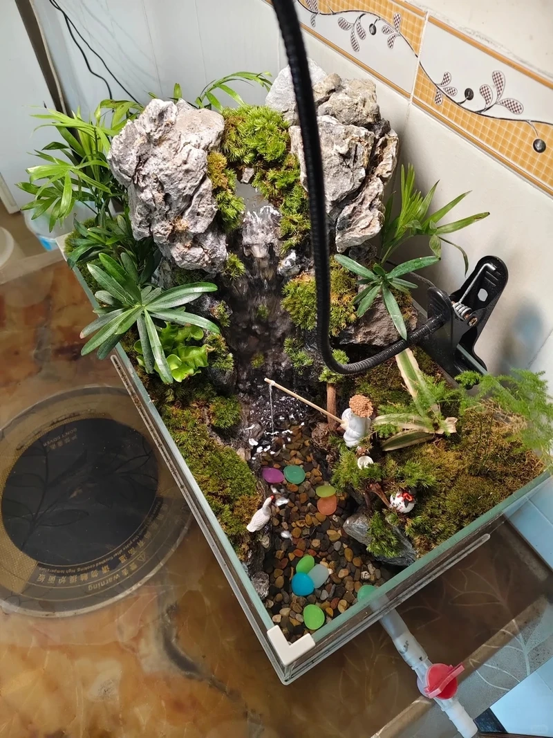 Không gian thiên nhiên trong nhà với bể cá thác nước phong cảnh