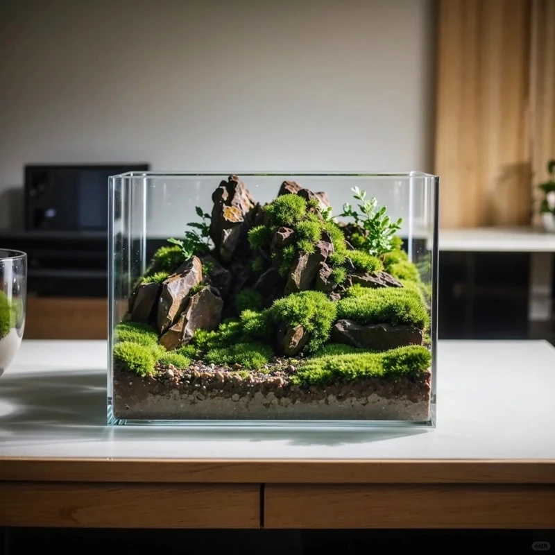 Trang trí nhà độc đáo bằng hồ thủy sinh rêu xanh trang trí
